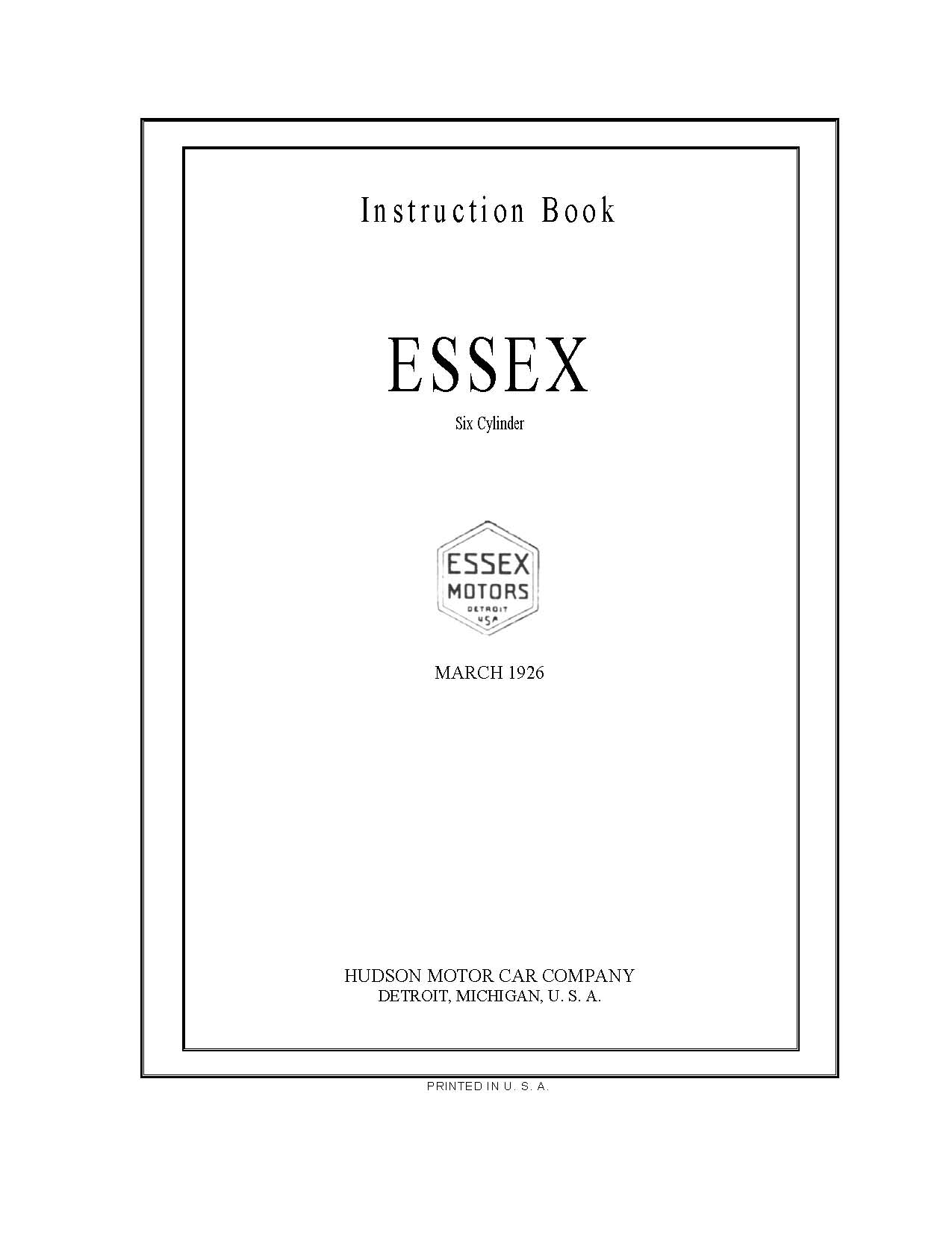 1926 Essex Instruction Book